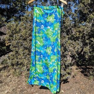 Vintage 70s Sirena Wrap Maxi Skirt Small Psychedelic Swimsuit Cover Up Boho S